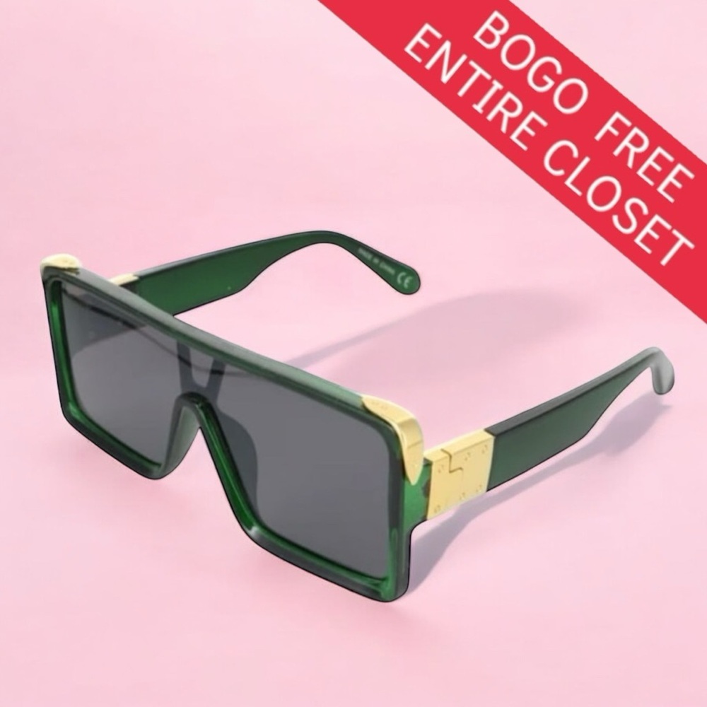 Oversize Square Fashion Design Sunglasses Green & Gold